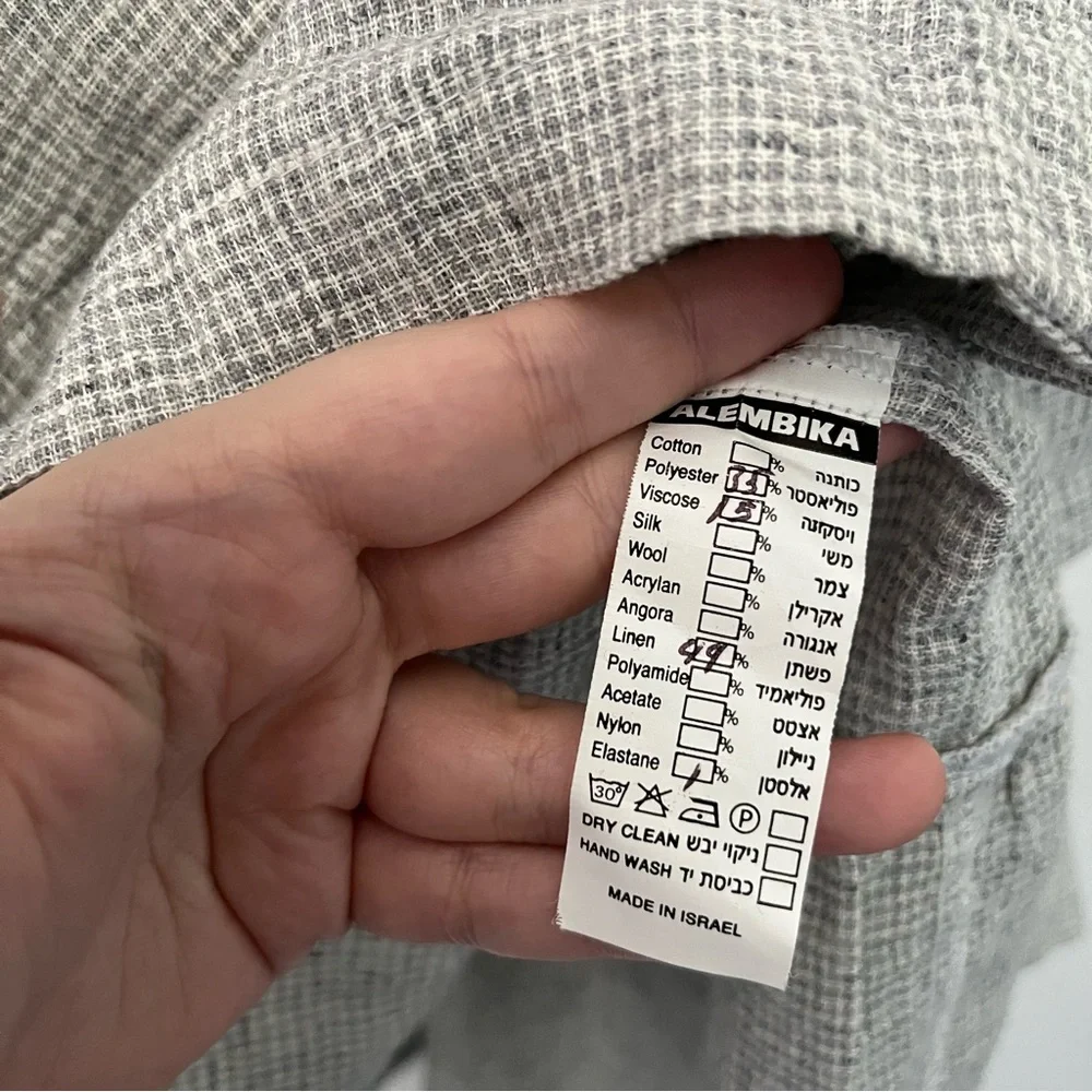 Alembika Linen Blend Oversized Lagenlook Gray Plaid Blazer Jacket 6 US 16 / 18
